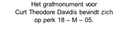 Het grafmonument voor  Curt Theodore Davidis bevindt zich  op perk 18 – M – 05.
