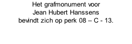 Het grafmonument voor  Jean Hubert Hanssens  bevindt zich op perk 08 – C - 13.