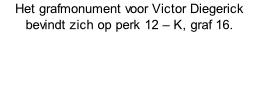 Het grafmonument voor Victor Diegerick bevindt zich op perk 12 – K, graf 16.