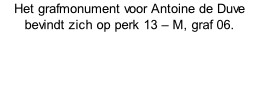 Het grafmonument voor Antoine de Duve bevindt zich op perk 13 – M, graf 06.