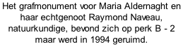Het grafmonument voor Maria Aldernaght en haar echtgenoot Raymond Naveau, natuurkundige, bevond zich op perk B - 2 maar werd in 1994 geruimd.