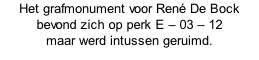 Het grafmonument voor René De Bock bevond zich op perk E – 03 – 12  maar werd intussen geruimd.
