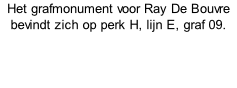 Het grafmonument voor Ray De Bouvre bevindt zich op perk H, lijn E, graf 09.