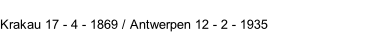 Krakau 17 - 4 - 1869 / Antwerpen 12 - 2 - 1935