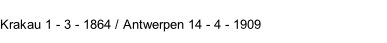 Krakau 1 - 3 - 1864 / Antwerpen 14 - 4 - 1909